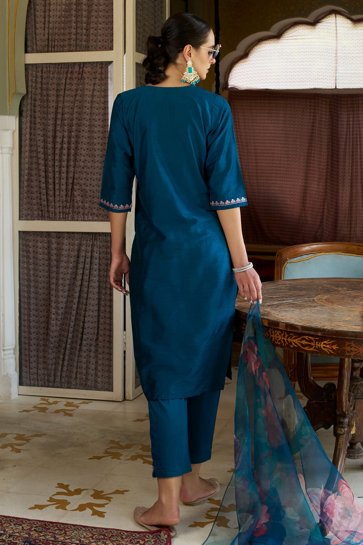 Cotton Silk Teal Blue Kurta Set