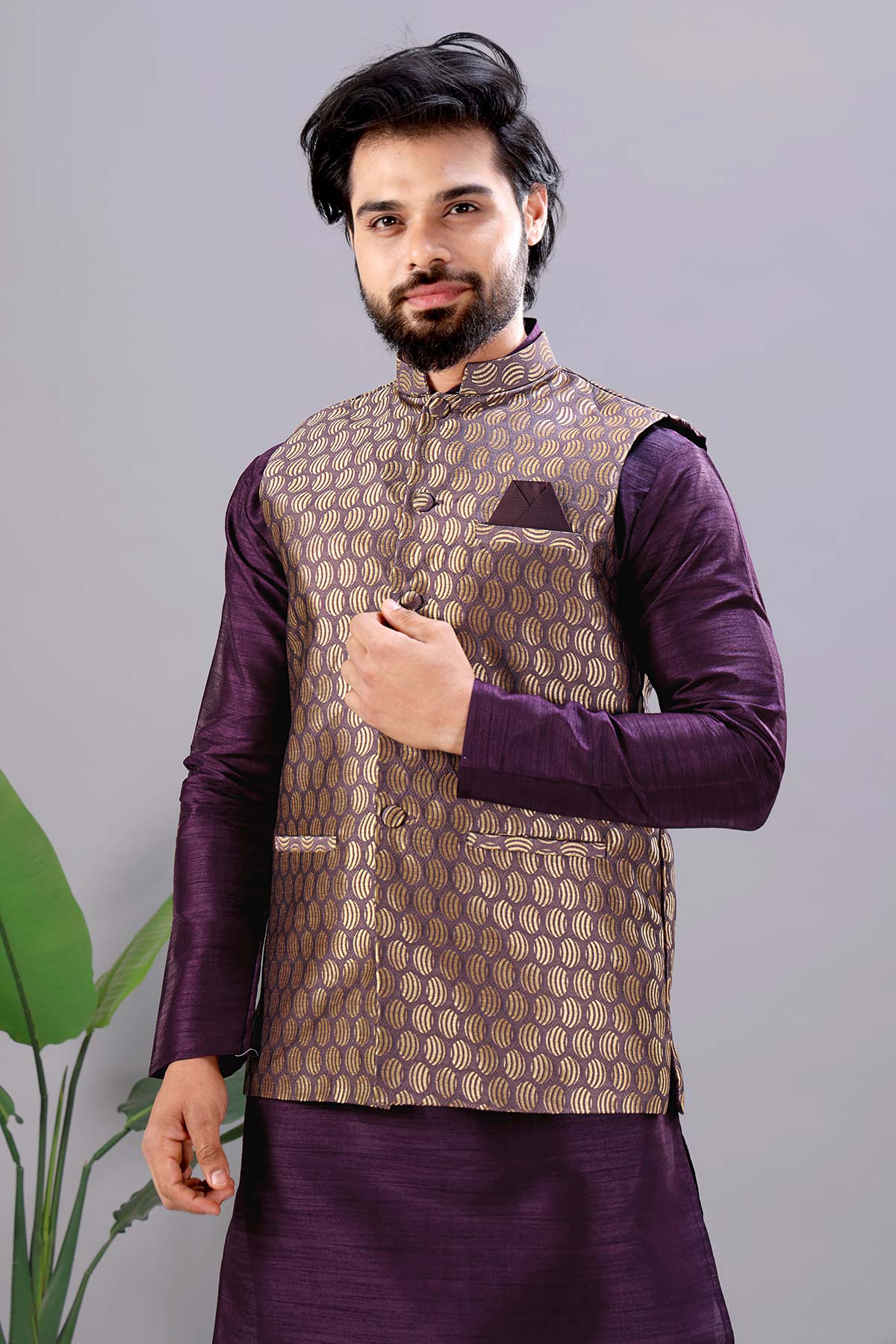 Buy Cotton Silk Wine Bundi Jacket for men by Aastha Fashion online available at scrollnshops