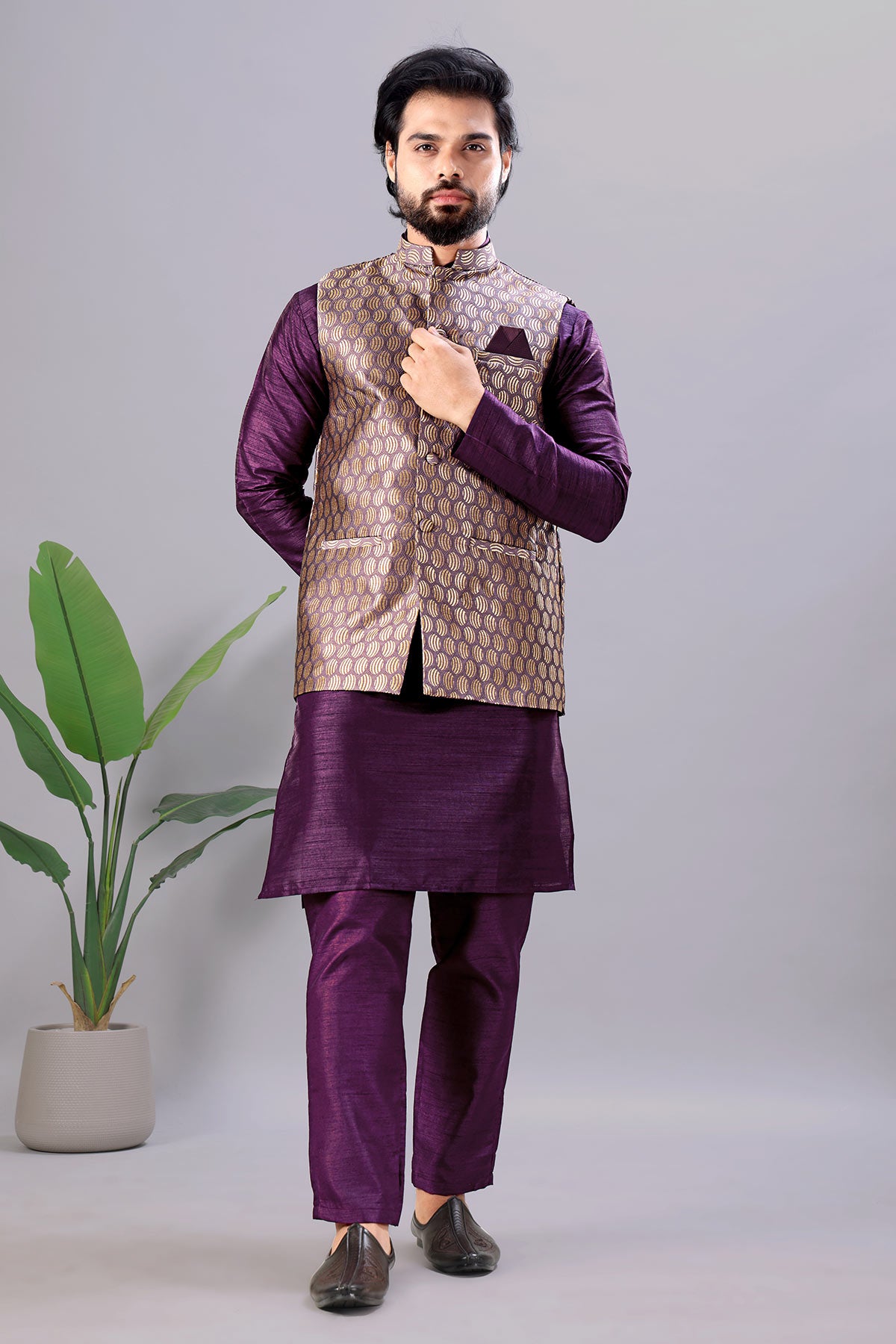 Cotton Silk Wine Bundi Jacket