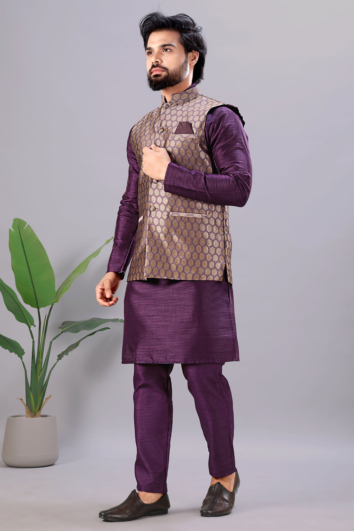 Cotton Silk Wine Bundi Jacket