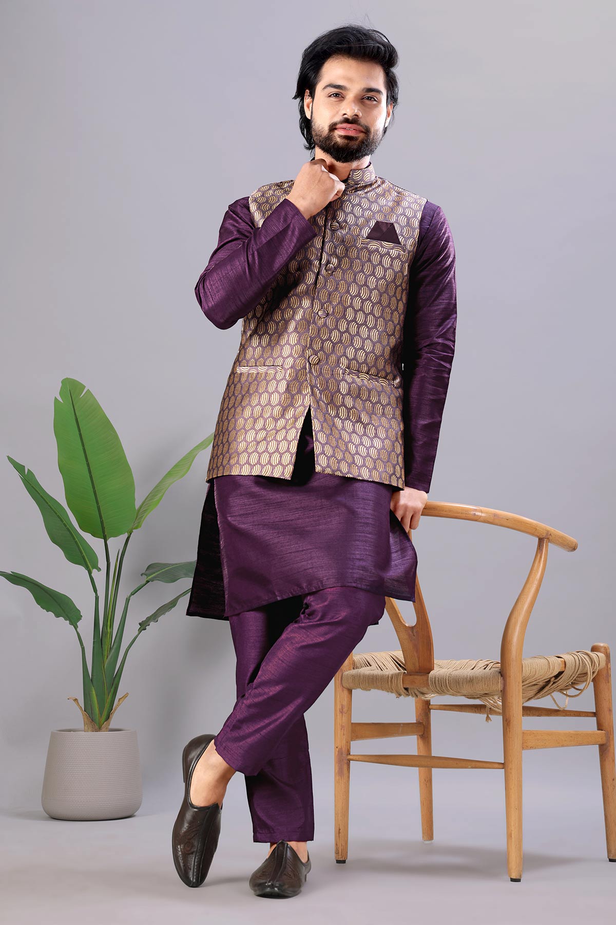 Cotton Silk Wine Bundi Jacket