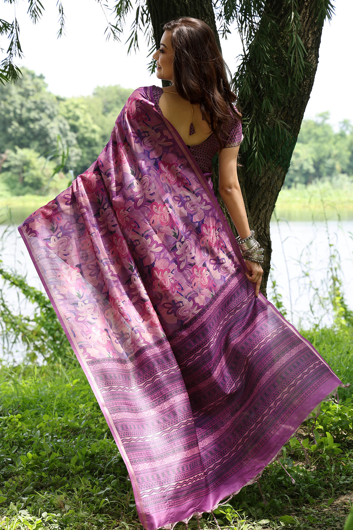 Cotton Silk Wine Printed Saree