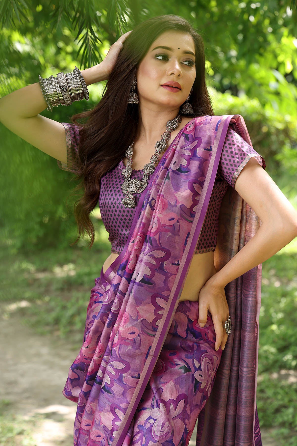 Cotton Silk Wine Printed Saree