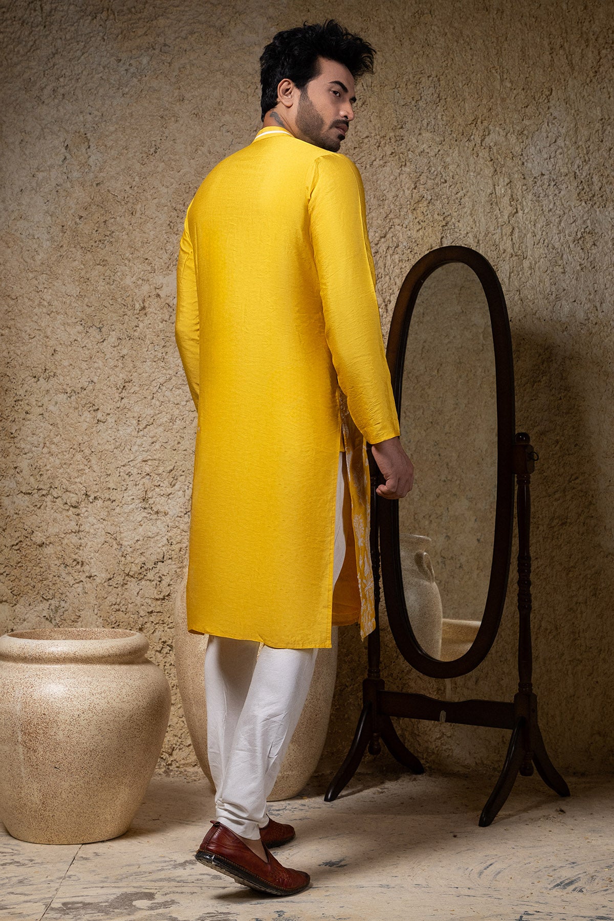 Cotton Silk Yellow Kurta Set