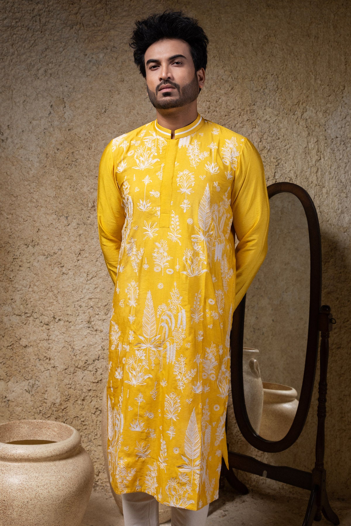 Cotton Silk Yellow Kurta Set