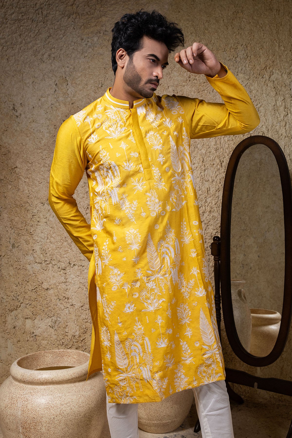 Cotton Silk Yellow Kurta Set