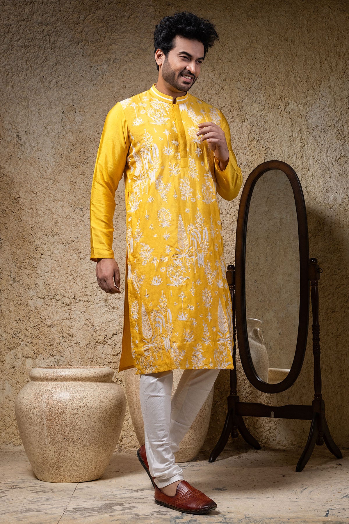 Cotton Silk Yellow Kurta Set