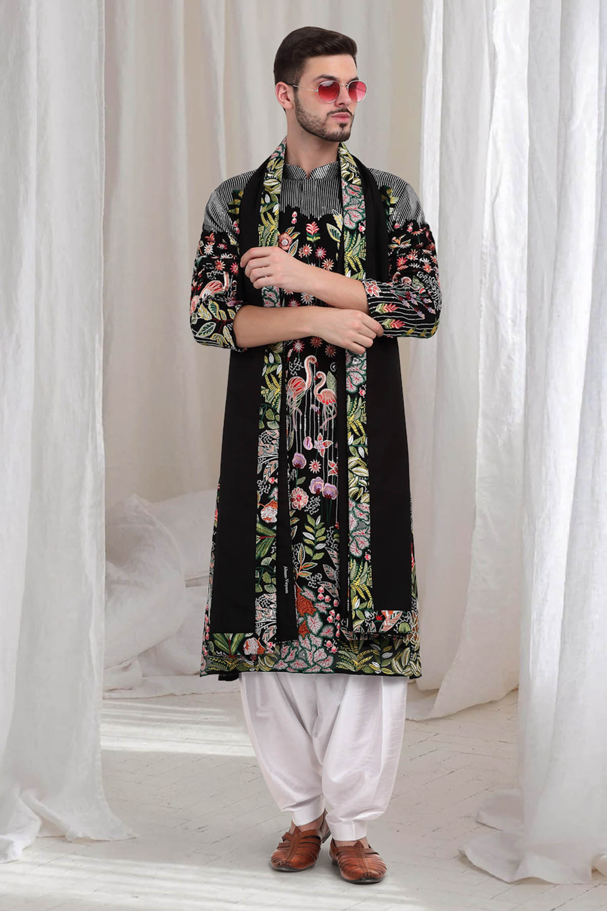 Buy Cotton Thread Black Kurta Set by Aham Vayam for men online at ScrollnShops