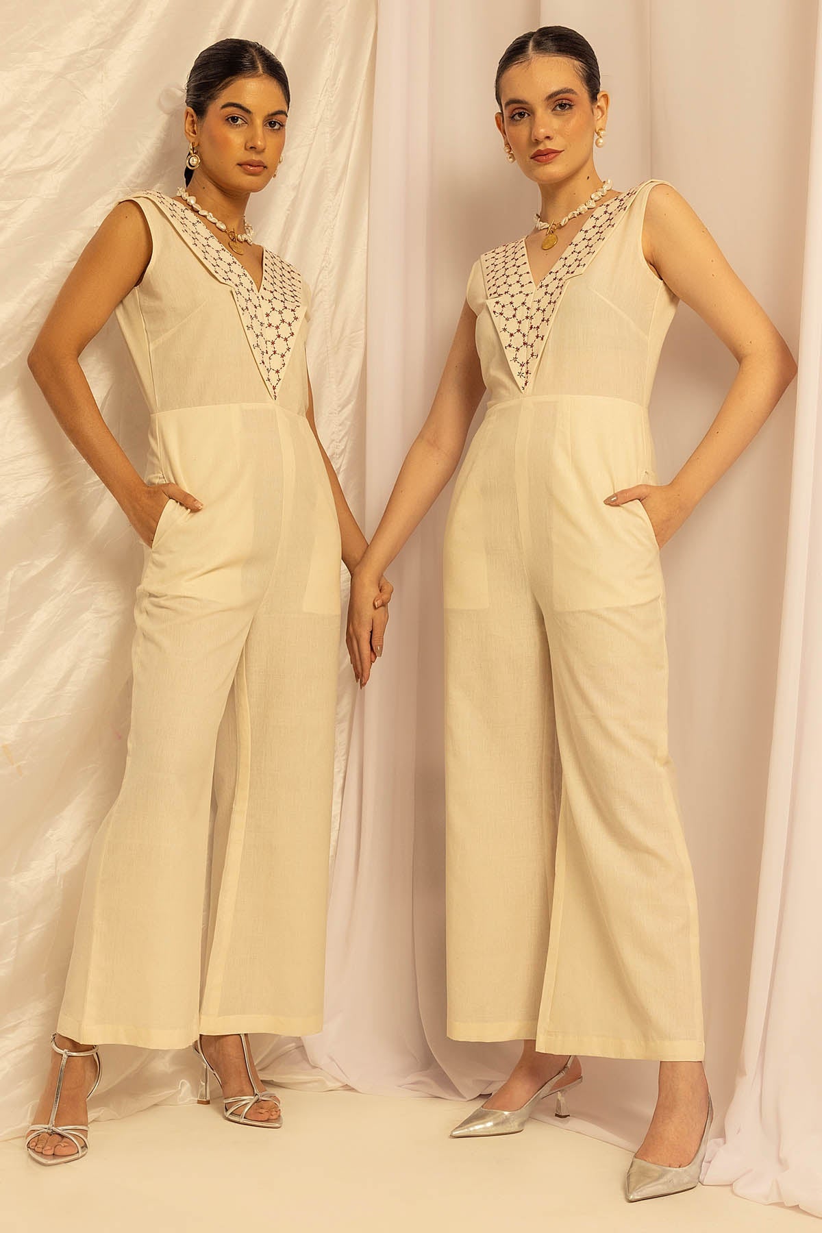 Buy The House of Ara Boho Breeze: Kantha Embroidered Jumpsuit At ScrollnShops