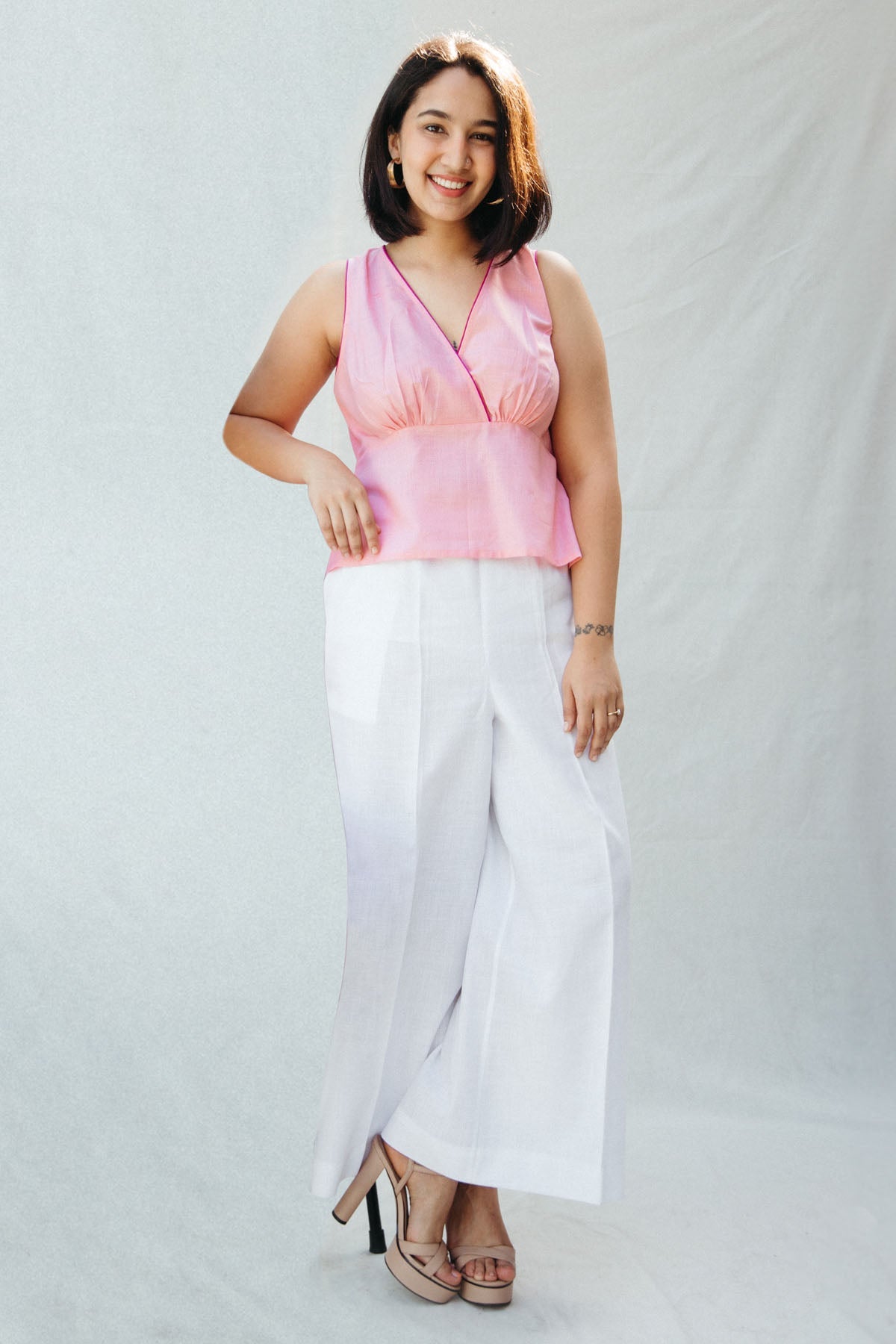 Chhaya Gandhi Cotton White Straight Pants for women online at ScrollnShops