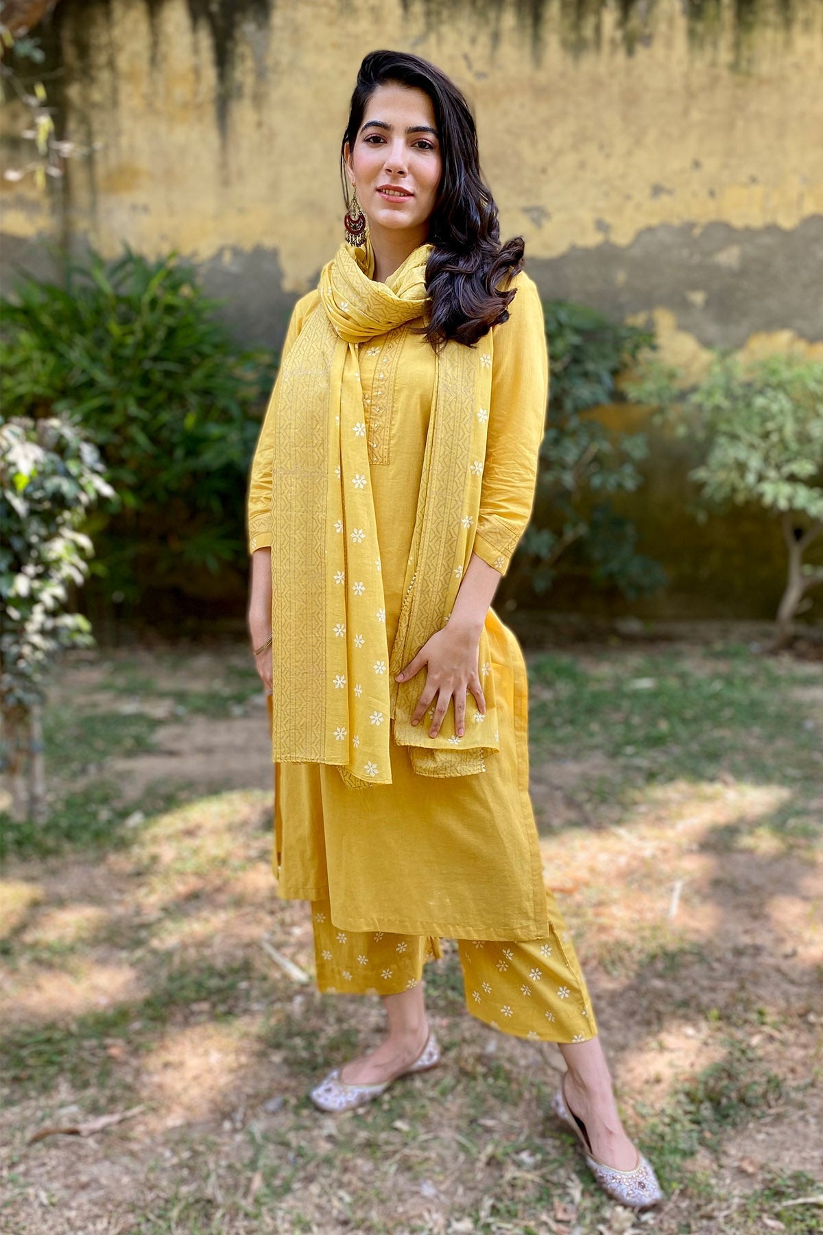 Buy Cotton Yellow Printed Kurta Set by The Hemming Bird for women online at ScrollnShops