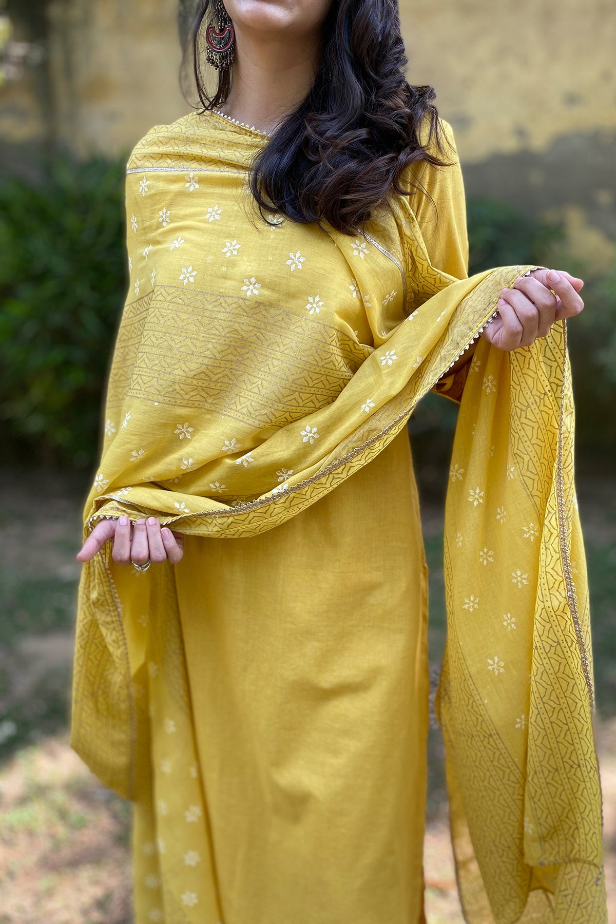 Cotton Yellow Printed Kurta Set