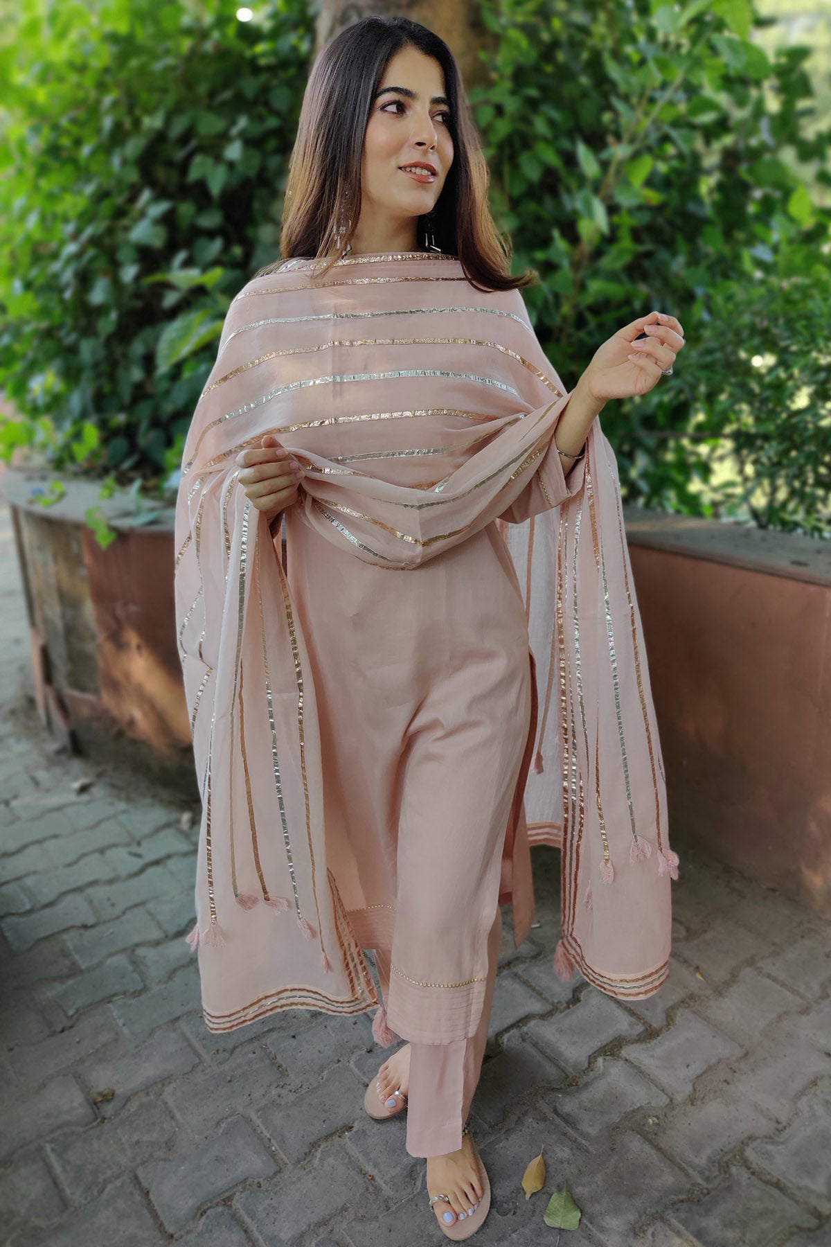 Cotton Zari Detail Kurta Set