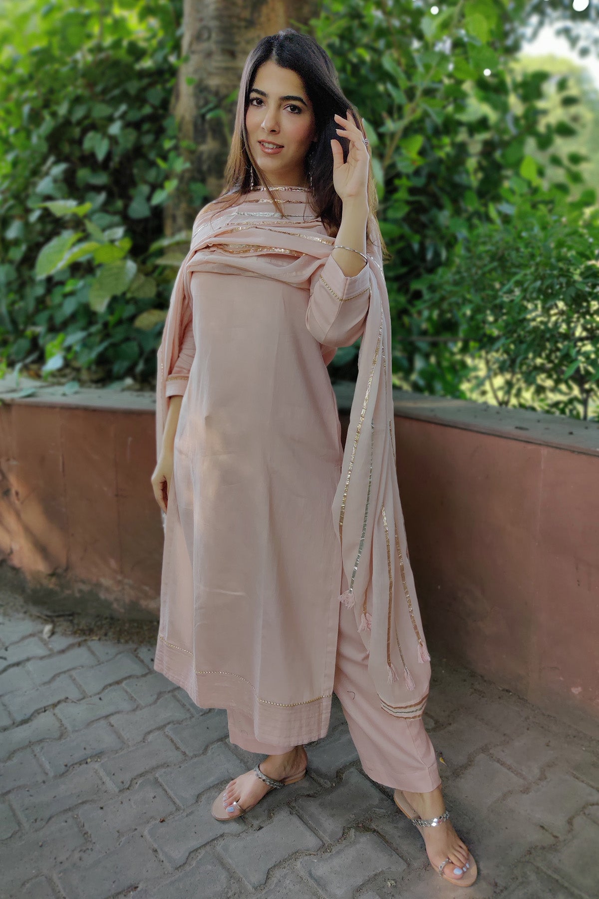 Cotton Zari Detail Kurta Set