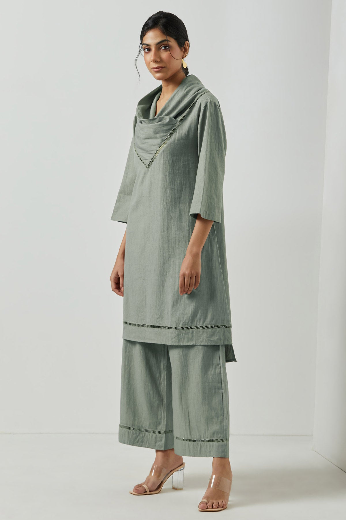 Cowl Drape Pale Olive Tunic