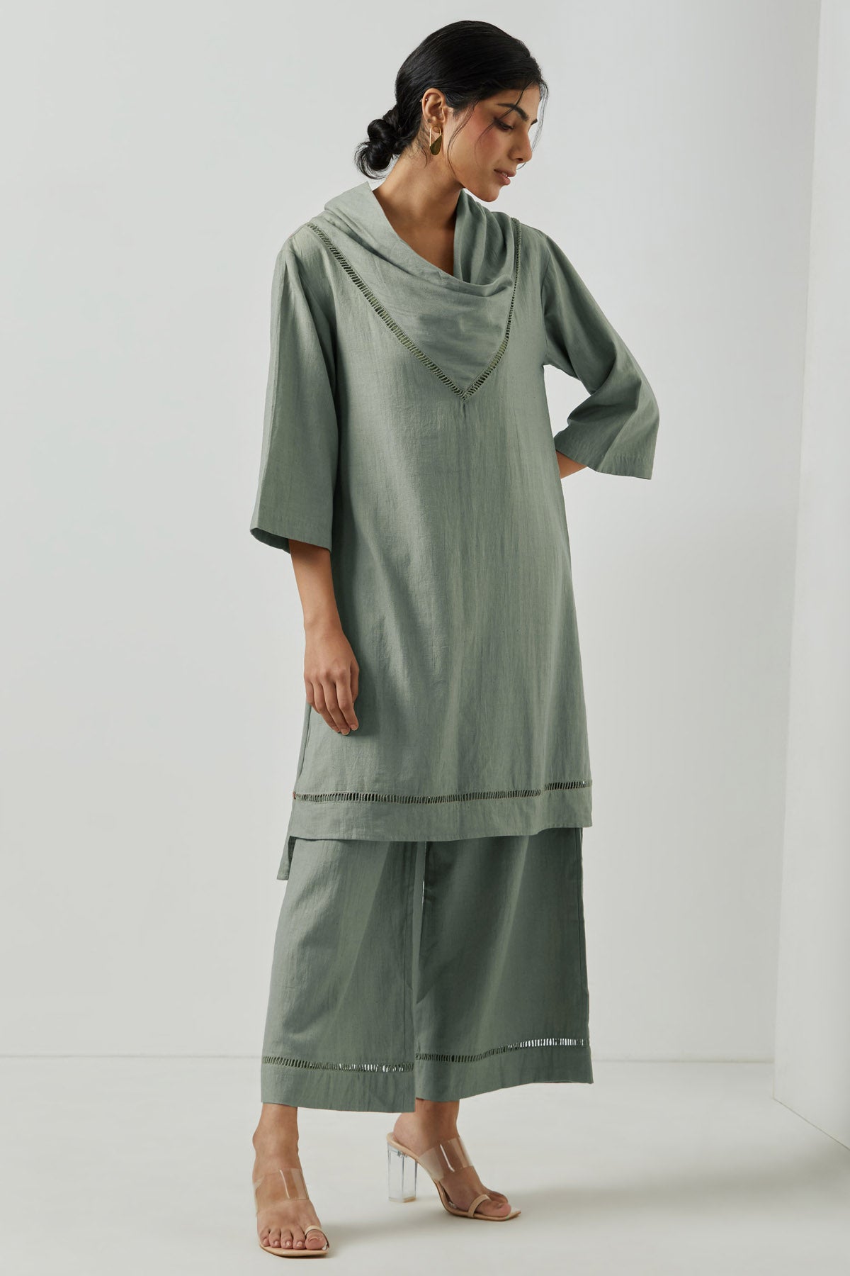 Cowl Drape Pale Olive Tunic