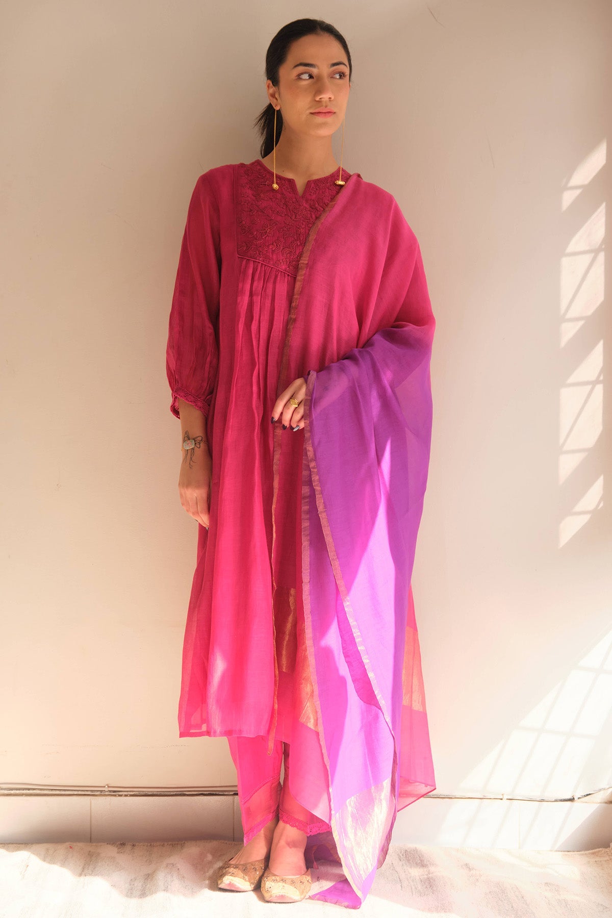 Buy Cranberry Embroidery Kurta Set for women by Juanita by Shubda online available at scrollnshops