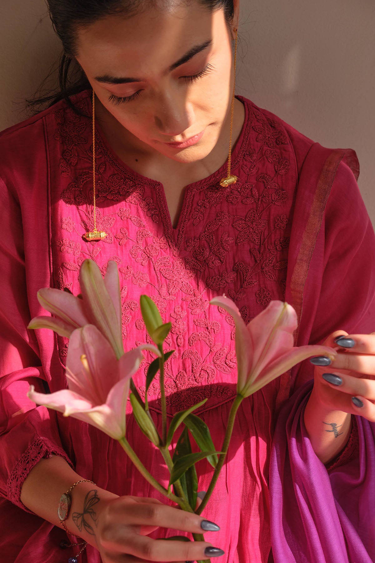 Cranberry Embroidery Kurta Set