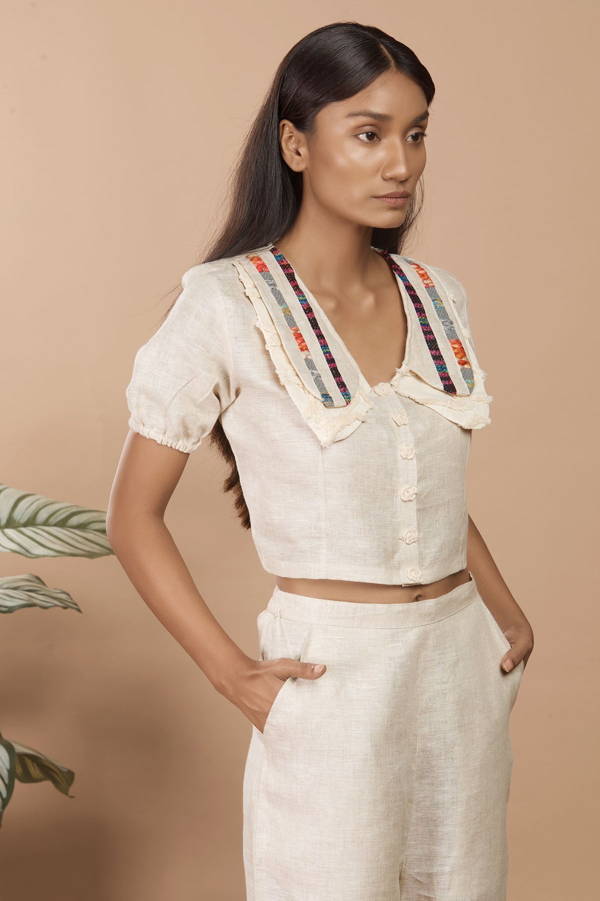 Cream Linen Peterpan Co-ord Set