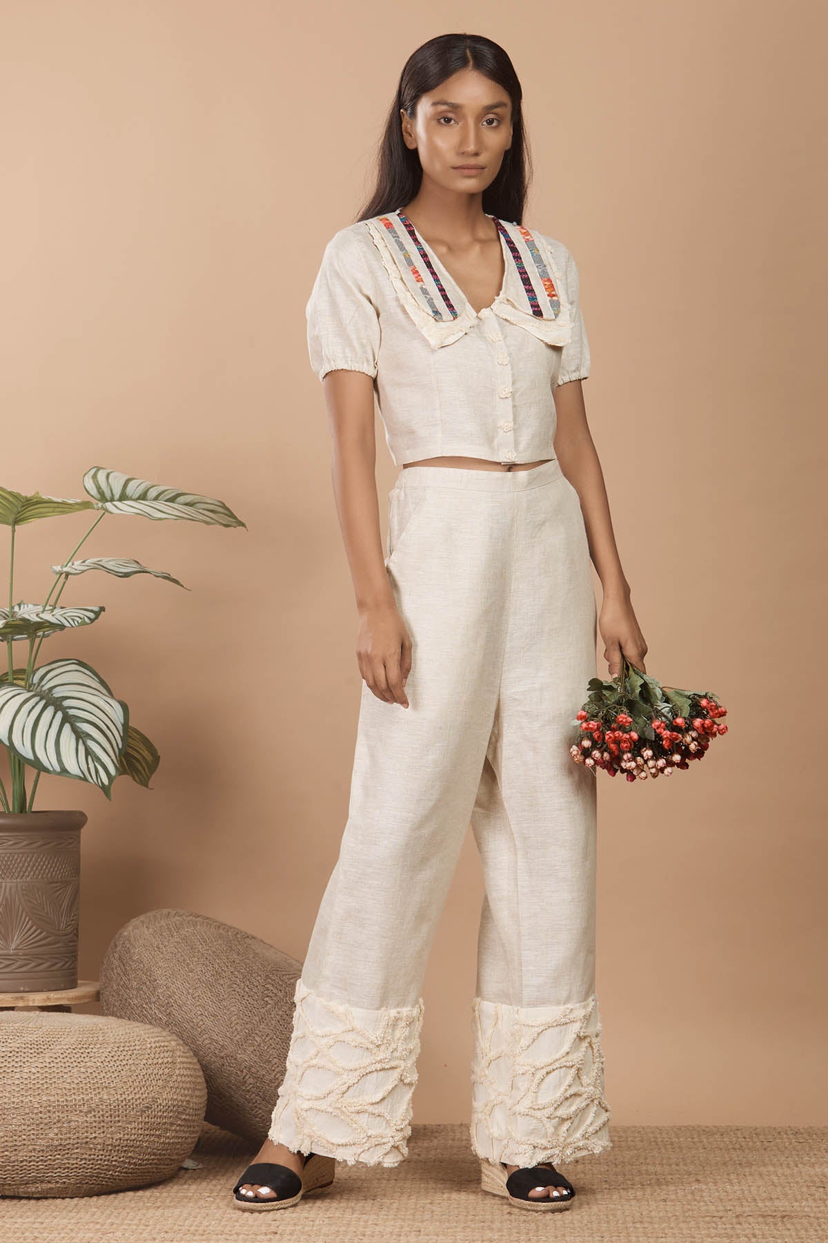 Cream Linen Peterpan Co-ord Set