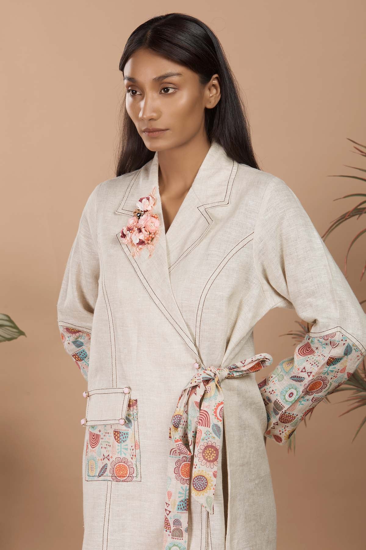 Cream Linen Trench Coat & Belt