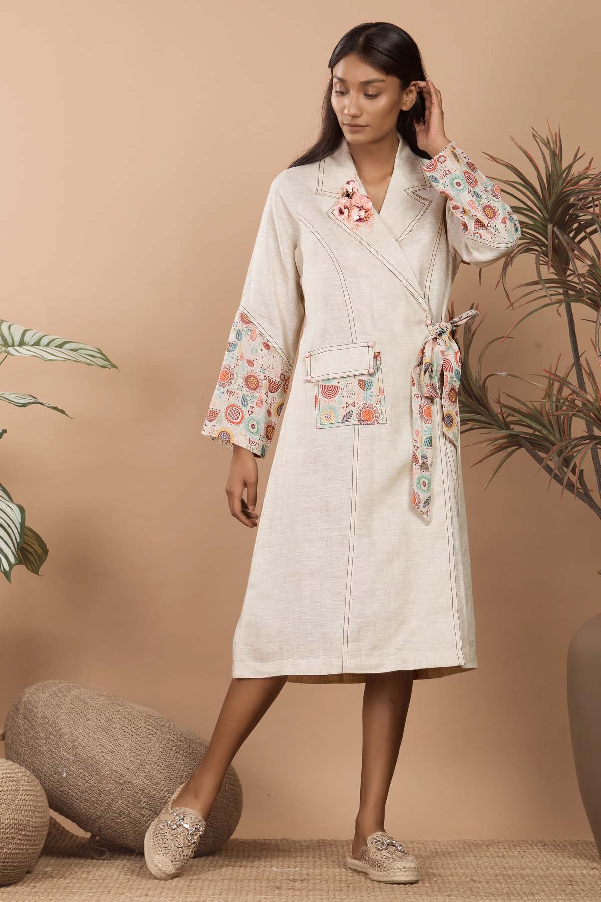 Cream Linen Trench Coat & Belt