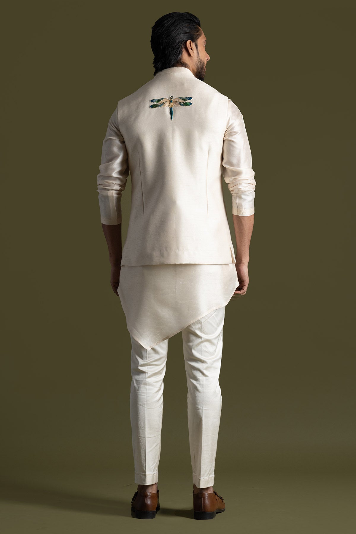 Cream Applique Motifs Kurta Set