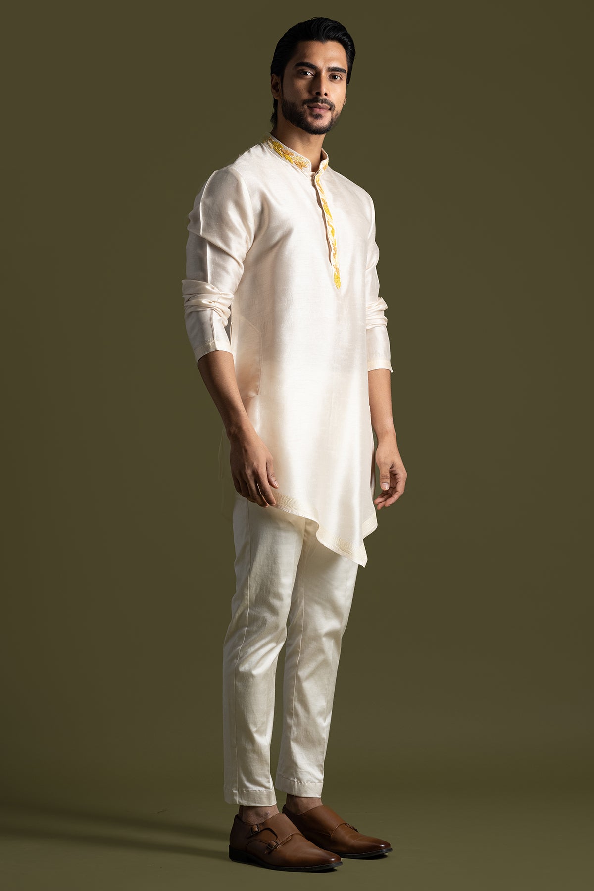 Cream Asymmetric Kurta & Pants