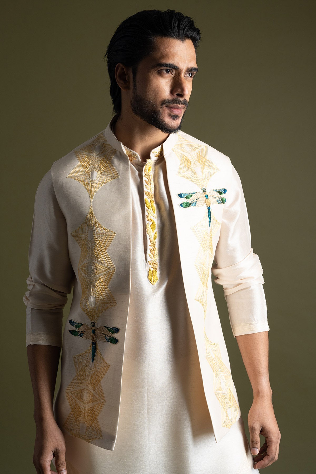 Buy Cream Bamberg Silk Bundi Jacket for men by Paarsh Atelier online available at scrollnshops