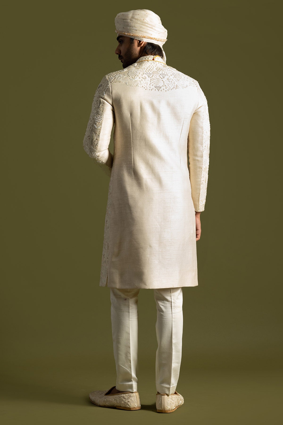 Cream Bamberg Silk Sherwani Set