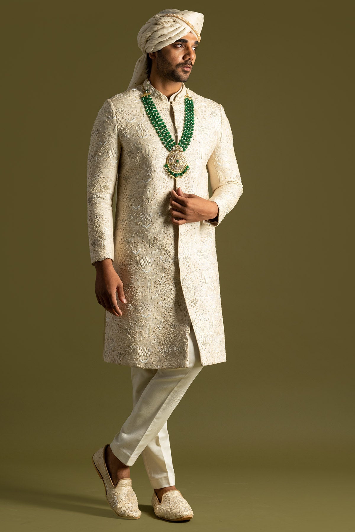 Buy Cream Bamberg Silk Sherwani Set for men by Paarsh Atelier online available at scrollnshops