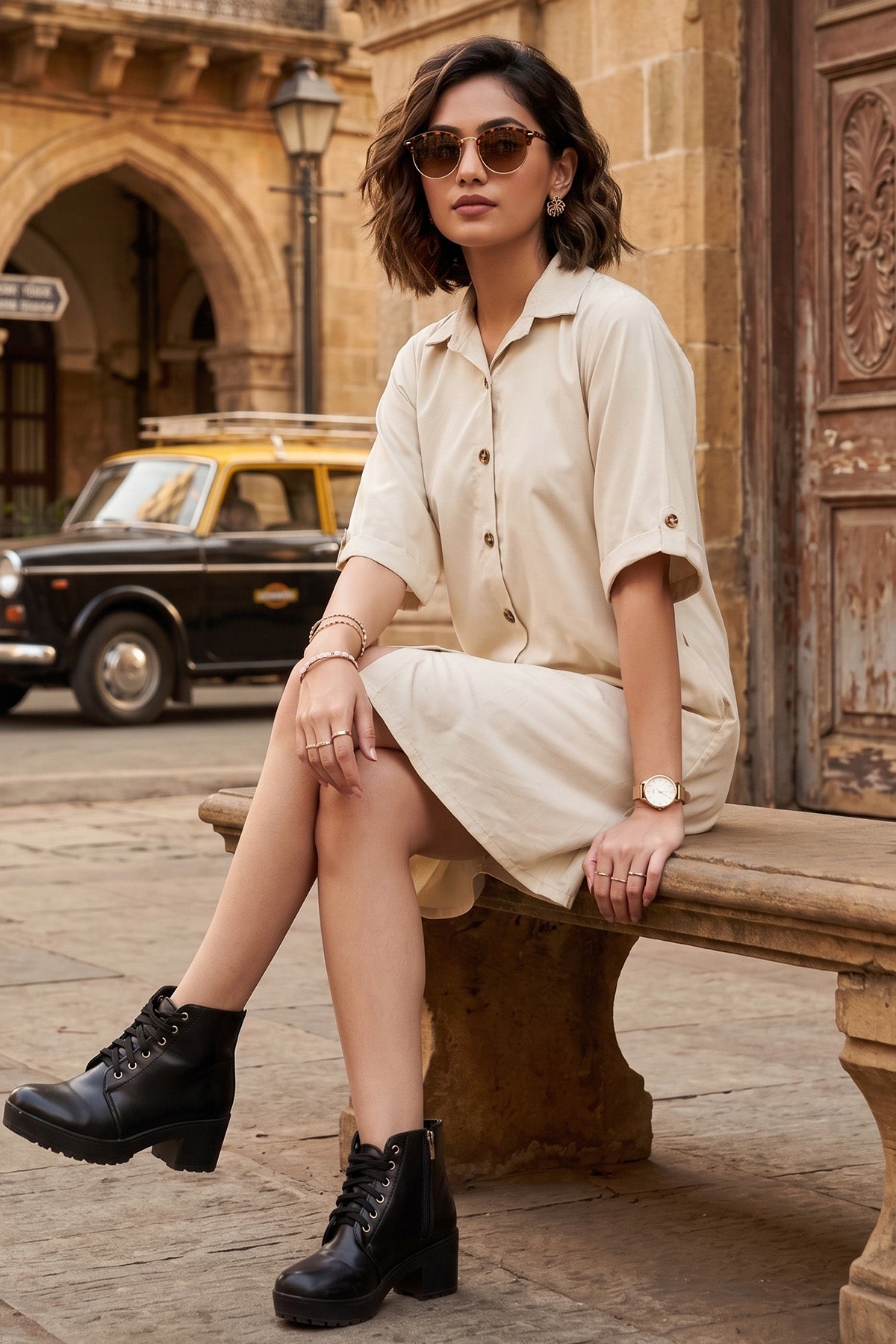 Cream Bamboo Cotton Shirt Dress