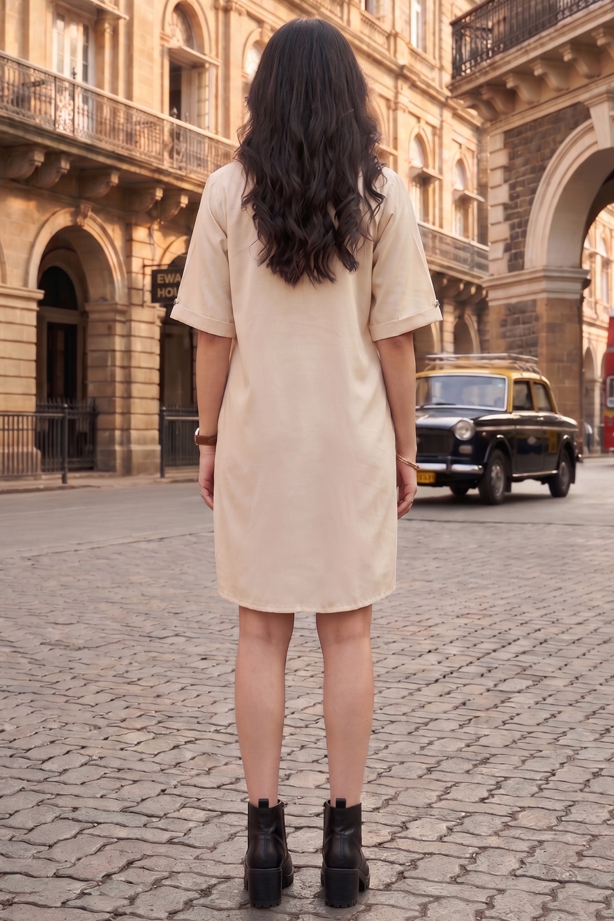 Cream Bamboo Cotton Shirt Dress