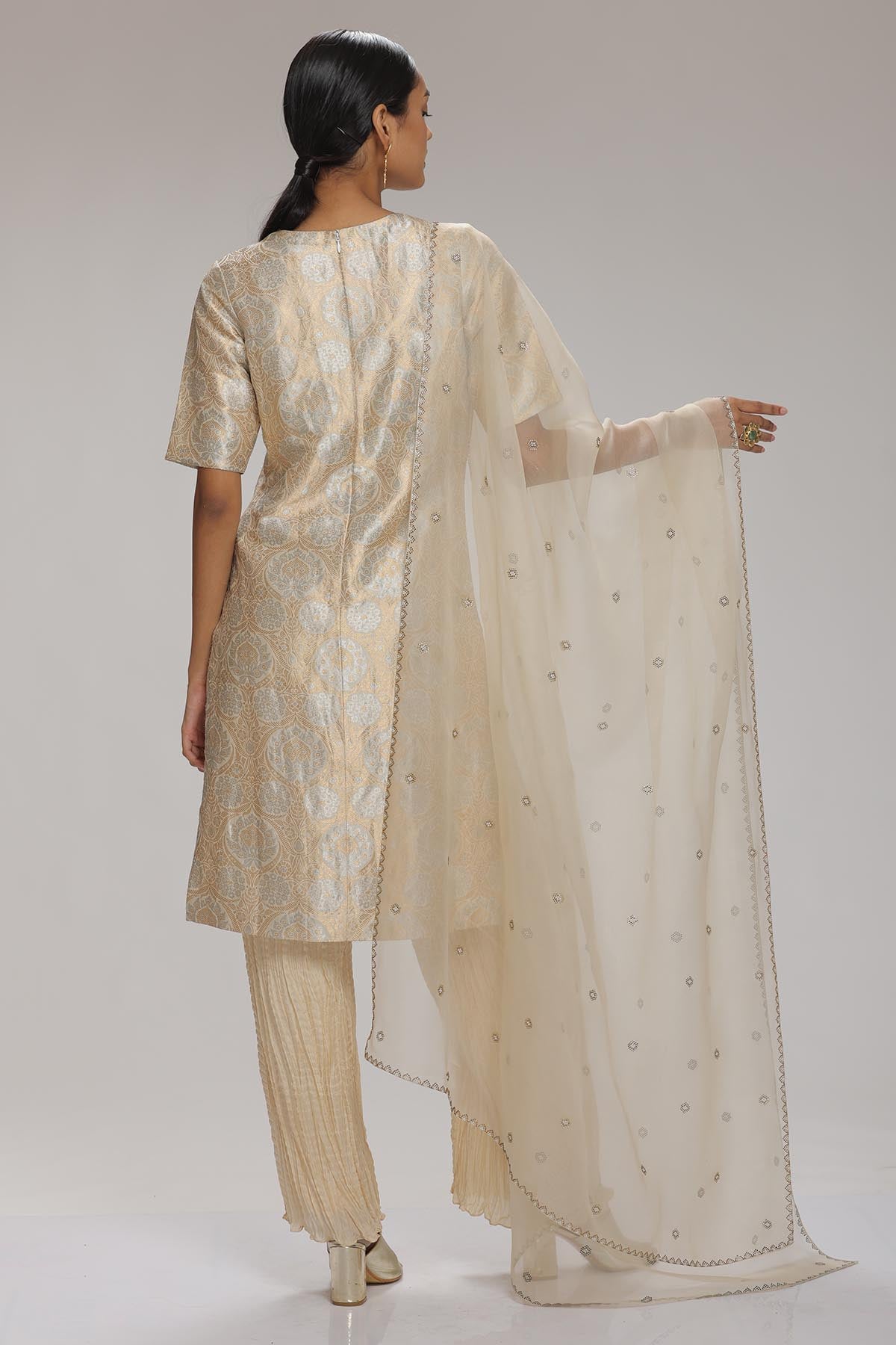 Cream Banarasi Brocade Kurta Set