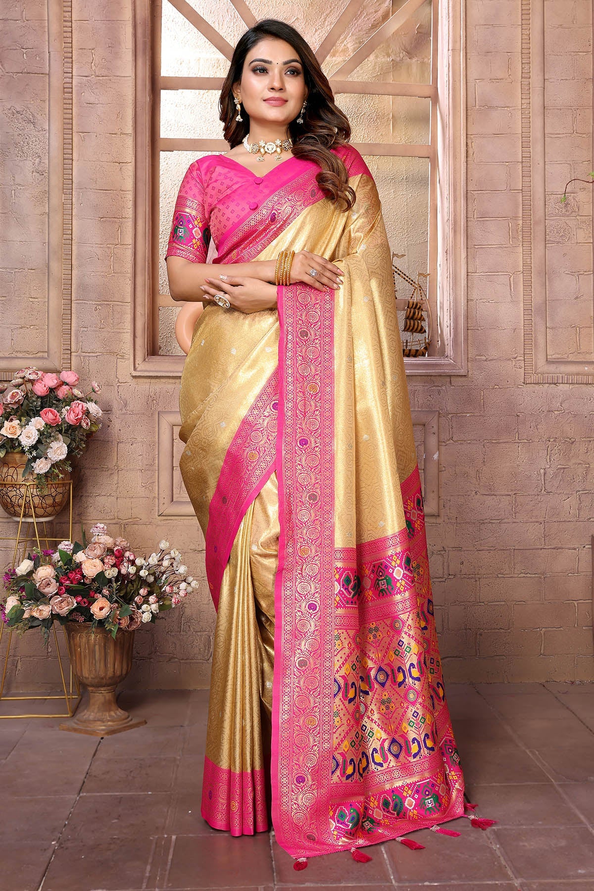 Buy Cream Banarasi Weaving Saree for women by Aastha Fashion online available at scrollnshops