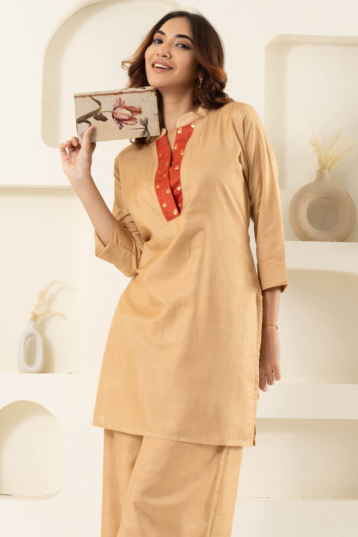 Cream Bhagalpur Silk Co-ord Set