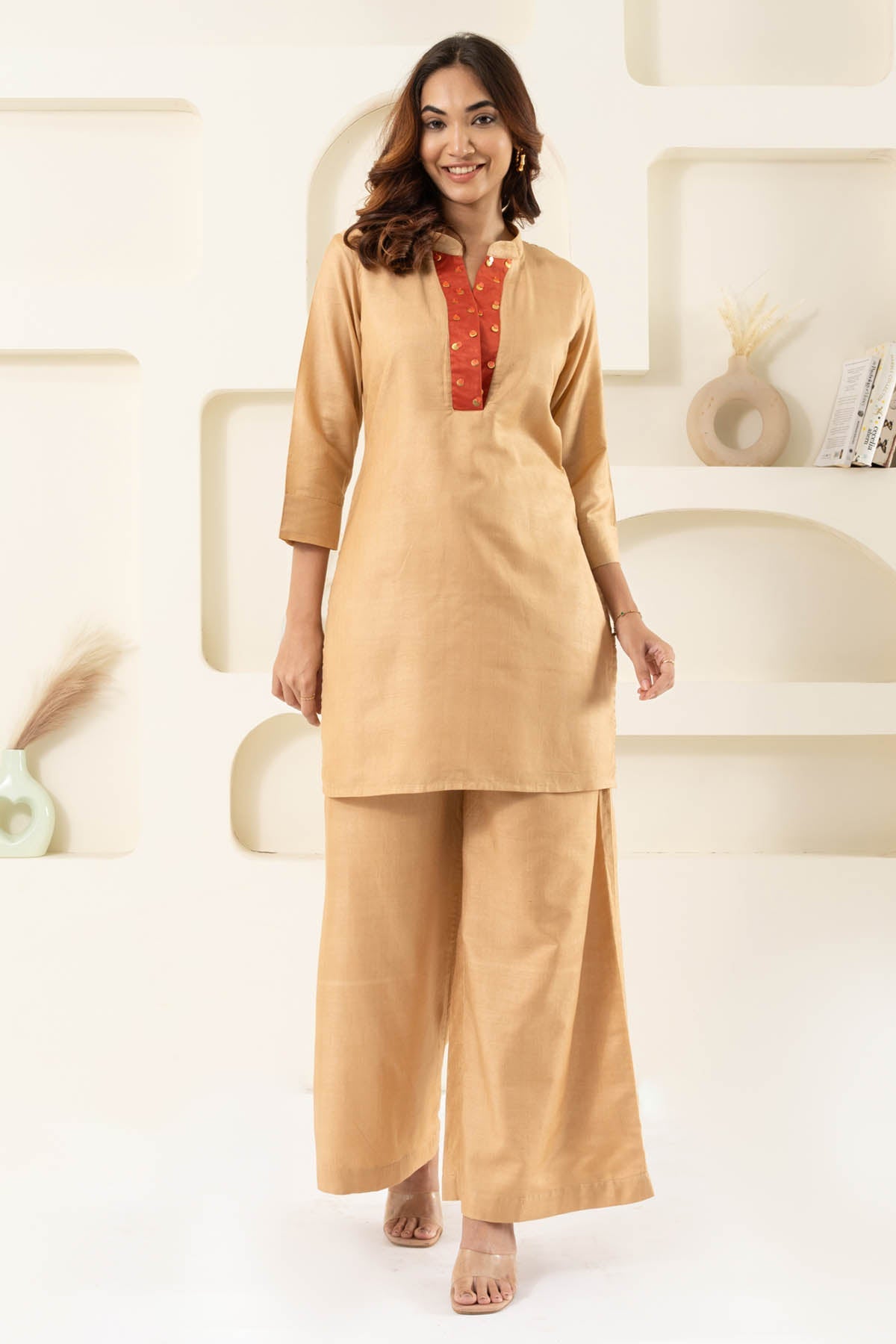 Buy Cream Bhagalpur Silk Co-ord Set Online