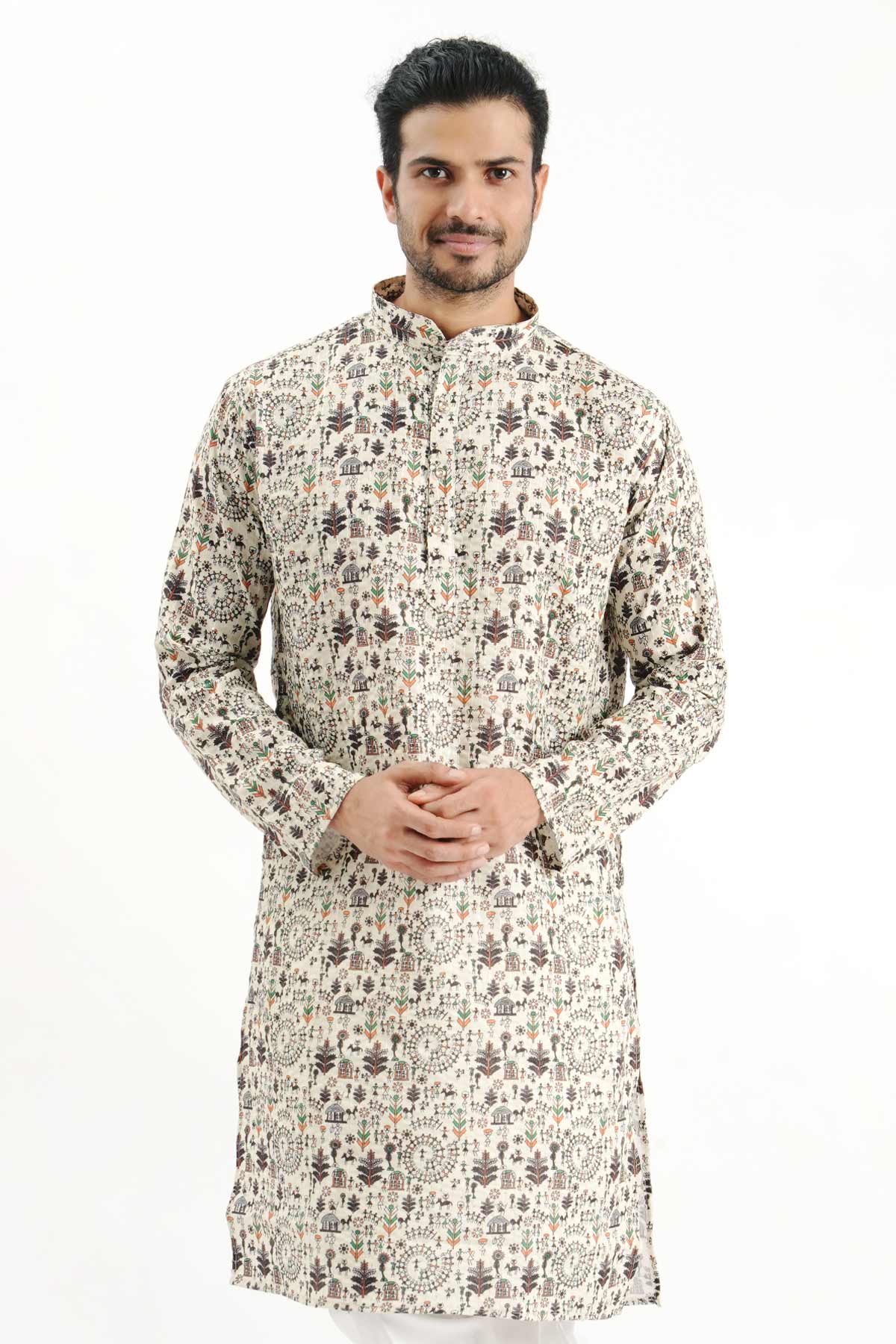 Buy Cream Cotton Collar Print Kurta for women by Priyanka Jain online available at scrollnshops