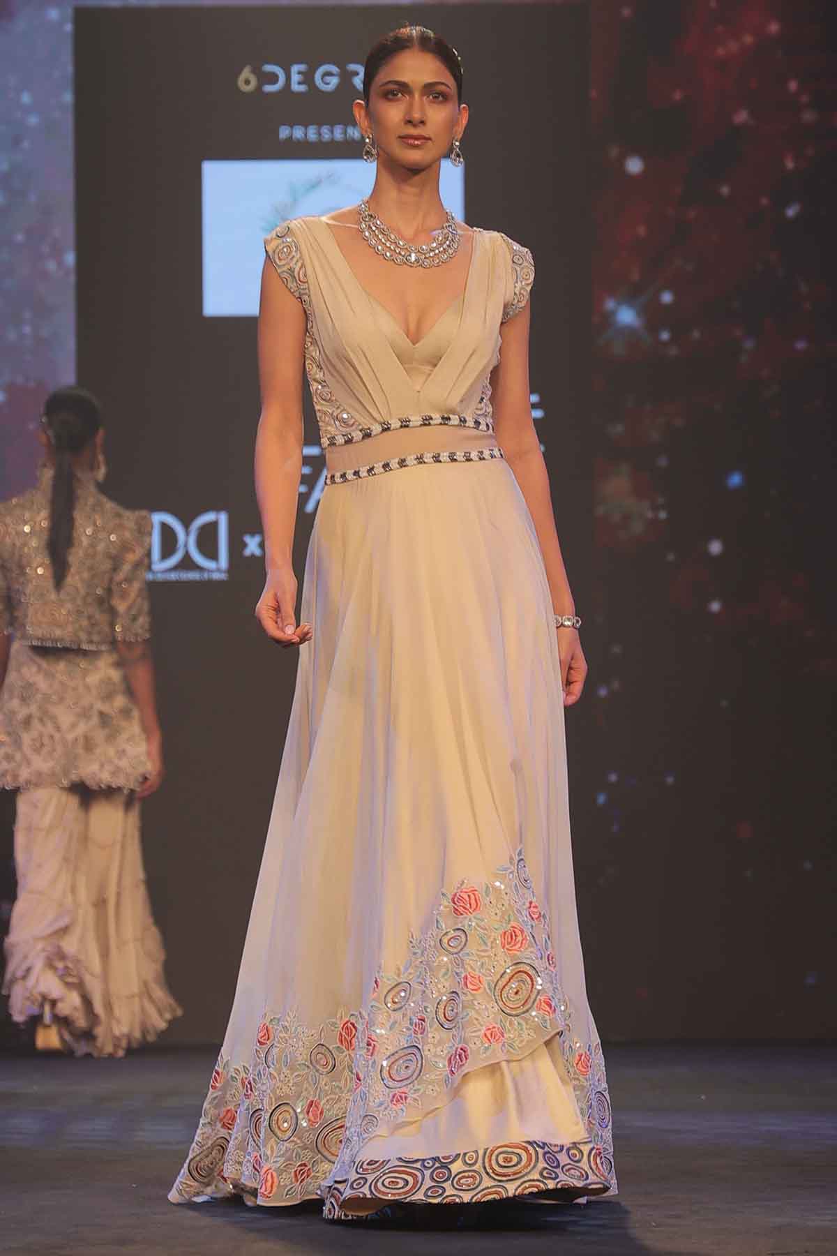 Cream Cowl Neck Layered Gown