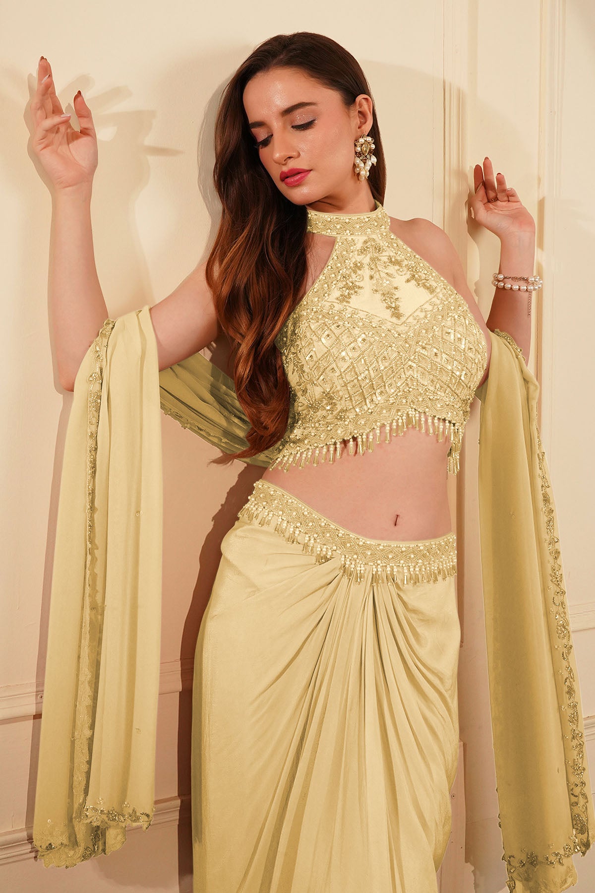 Cream Crepe Indo-Western Set