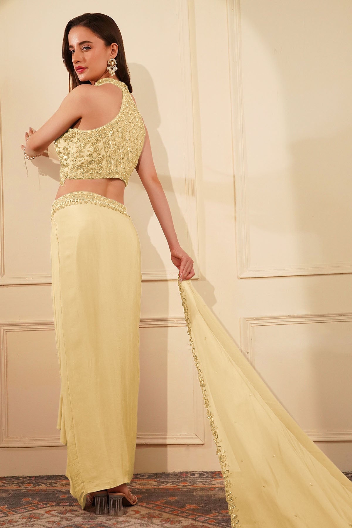 Cream Crepe Indo-Western Set