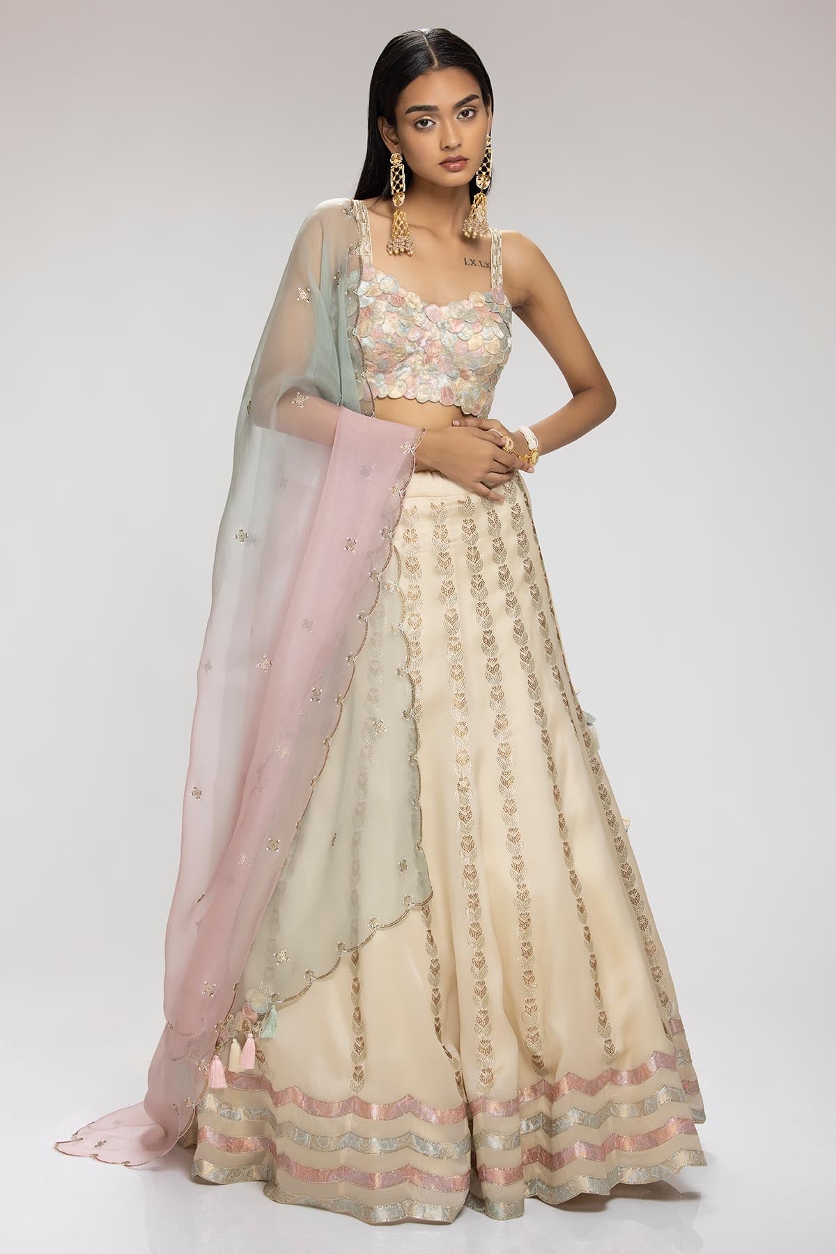 Chhaya Mehrotra Cream Embellished Lehenga Set for women online at ScrollnShops