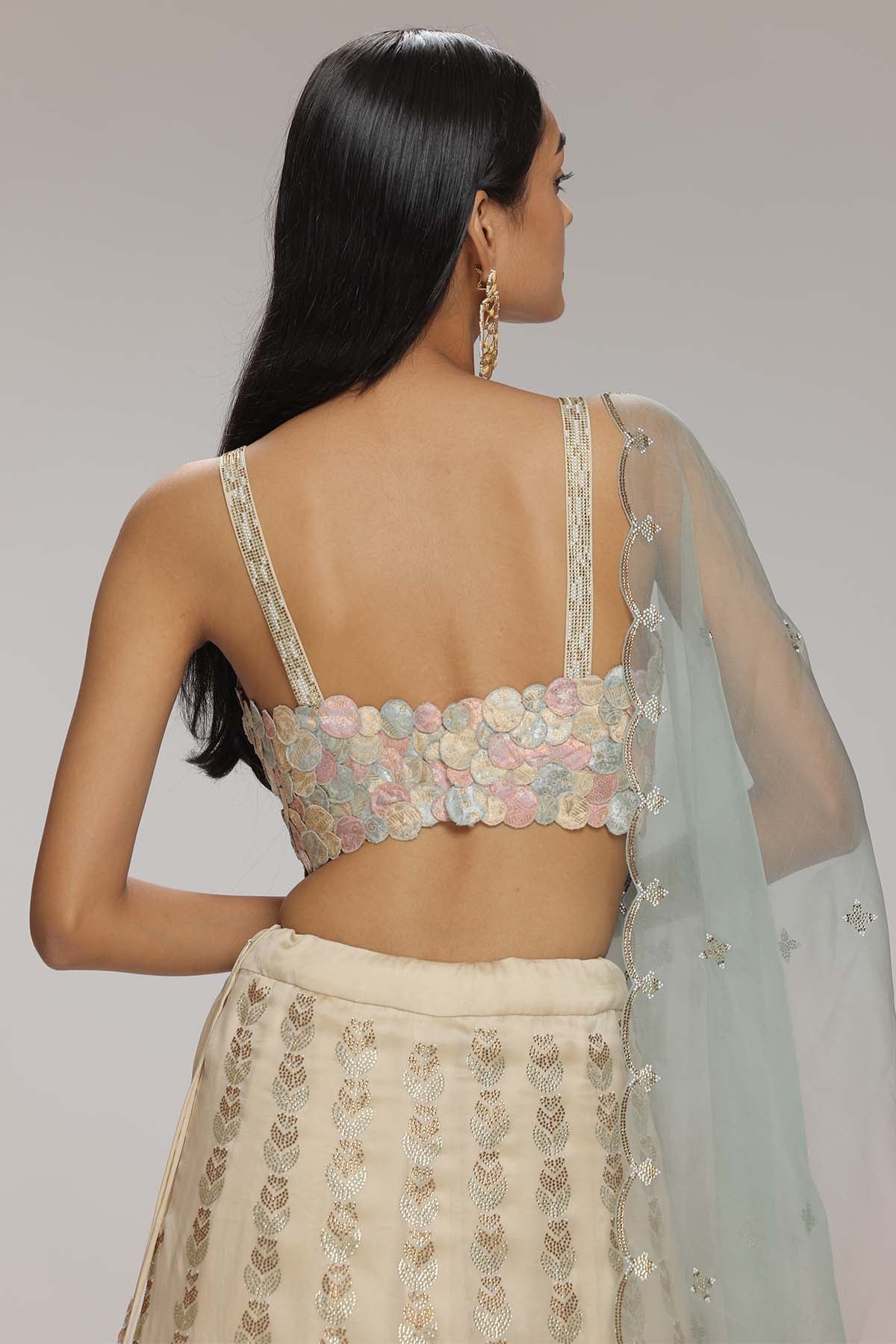 Cream Embellished Lehenga Set