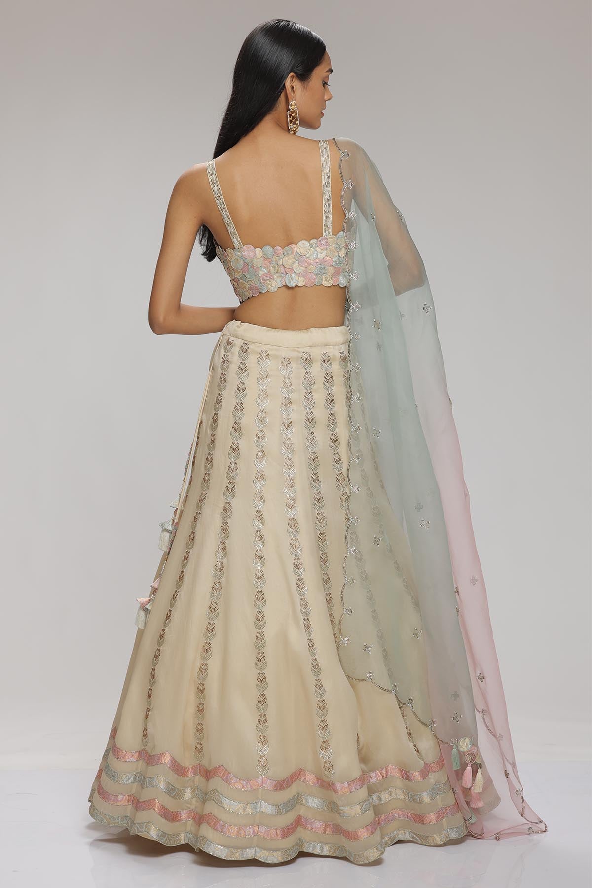Cream Embellished Lehenga Set