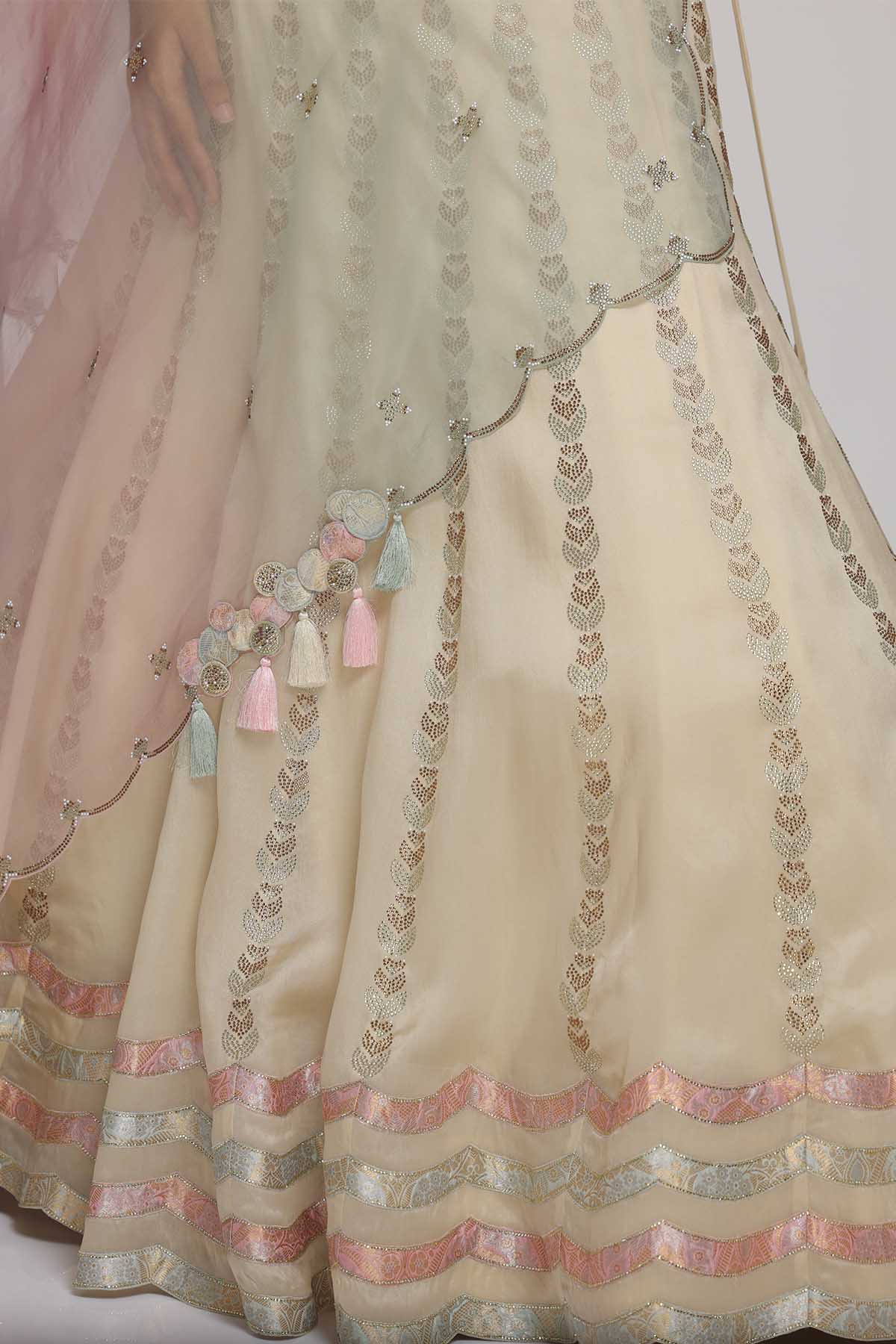 Cream Embellished Lehenga Set