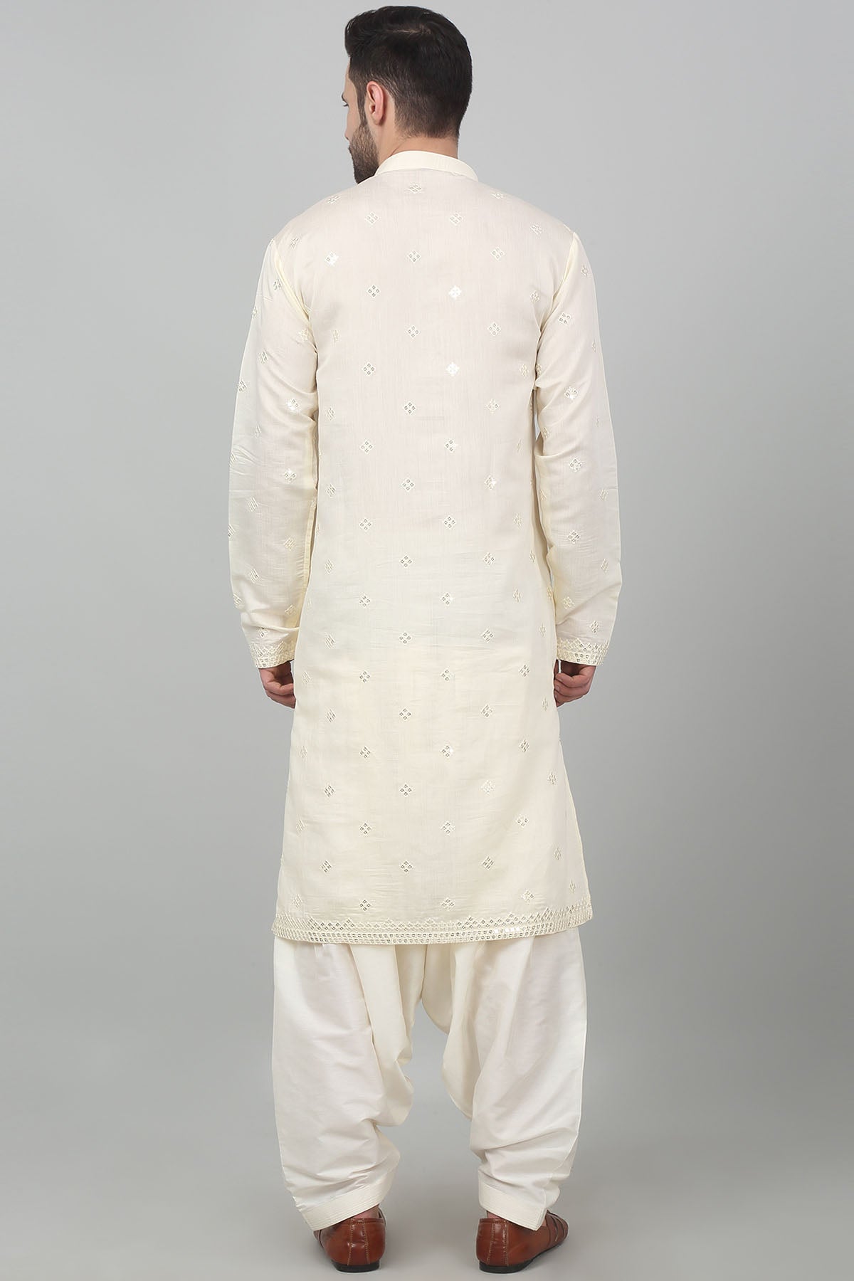 Cream Embroidered Kurta Set