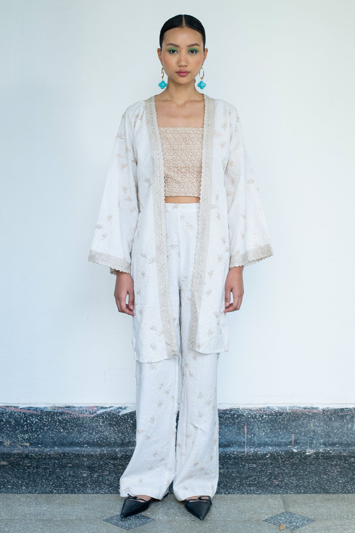 Buy Cream Embroidered Shrug Set by Lahario for women online at ScrollnShops