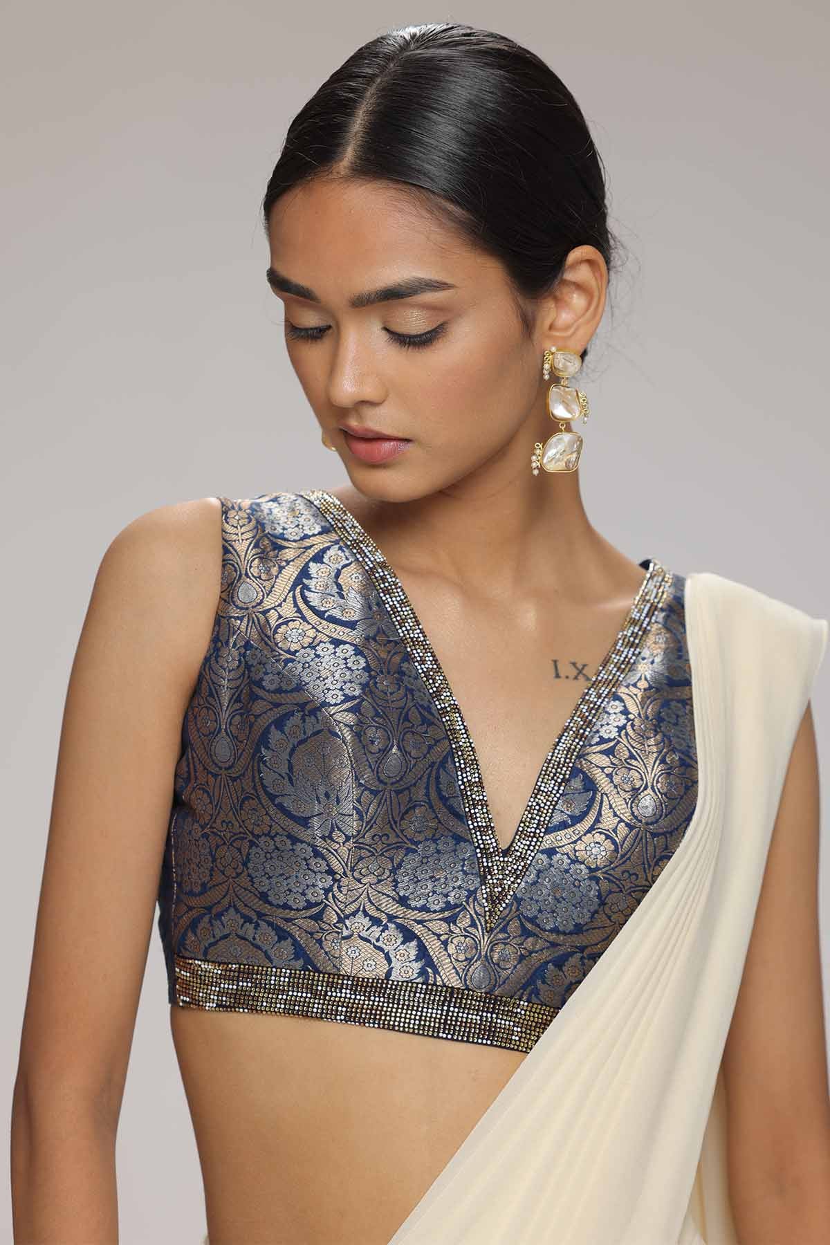 Cream Georgette Pre-Draped Saree