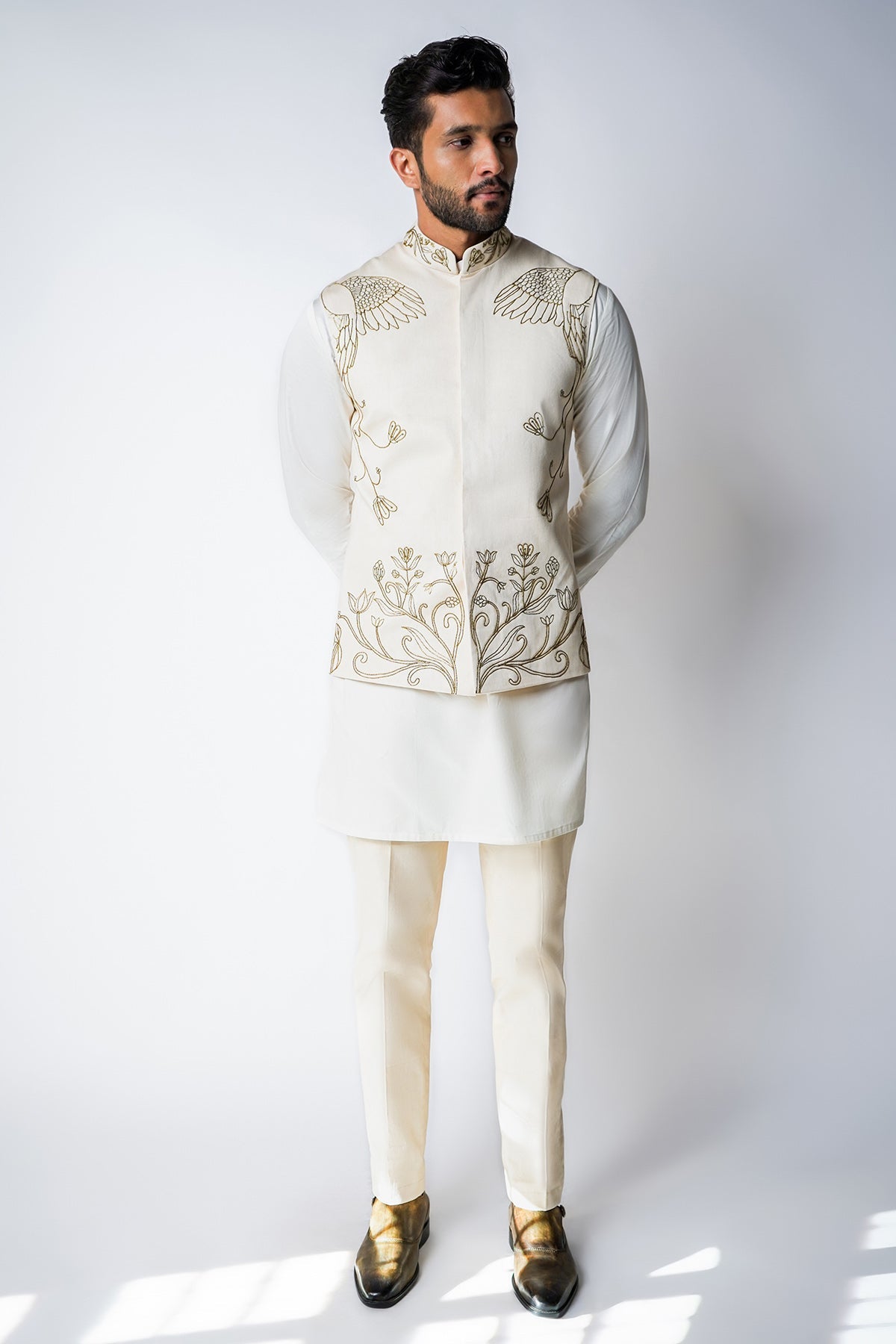 Buy Cream & Gold Kasab Bundi Set for men by House of Sheriff online available at scrollnshops