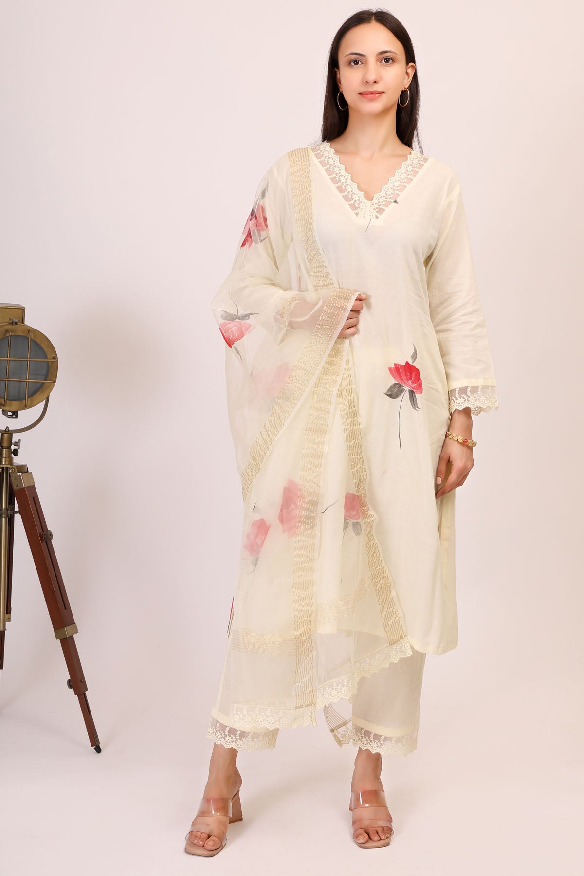 Simply Kitsch Cream Hand Painted Kurta Set for women online at ScrollnShops